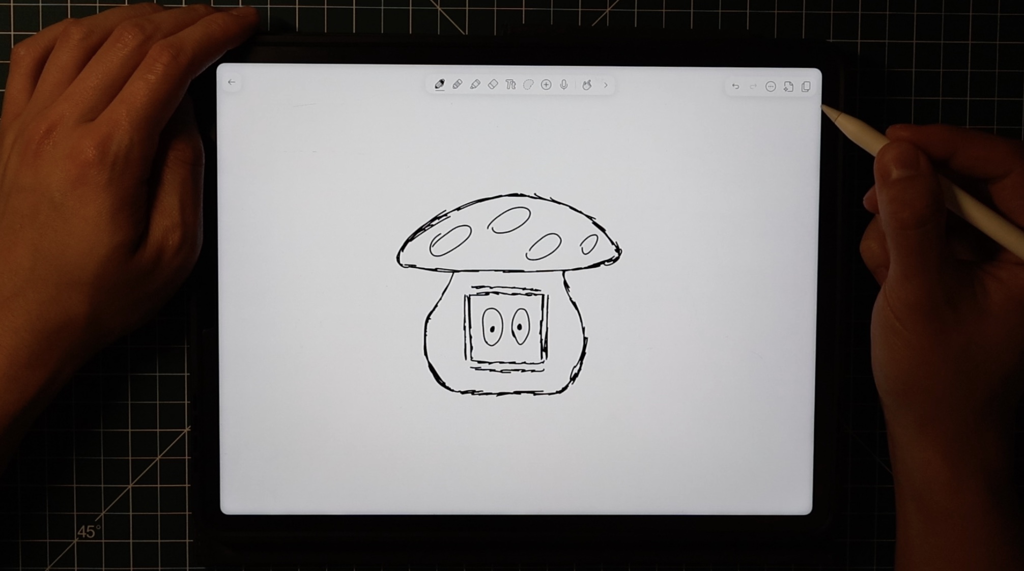 The original mushroom-shaped concept, complete with googly eyes